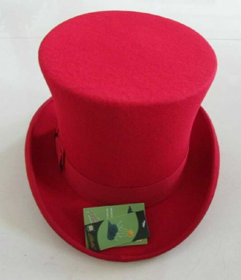 100% Wool Victorian Mad Hatter Top Hat Vivi Magic Performing Caps