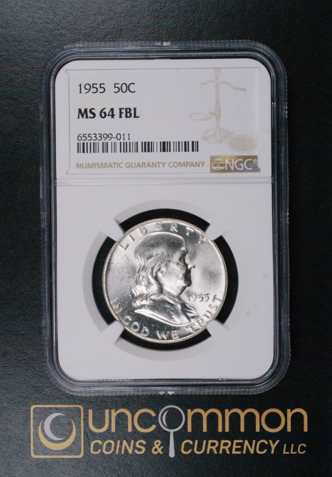1955 MS 64 FBL Franklin Half Dollar   (UCC-FHD-1955-MS64FBL-N-0121)