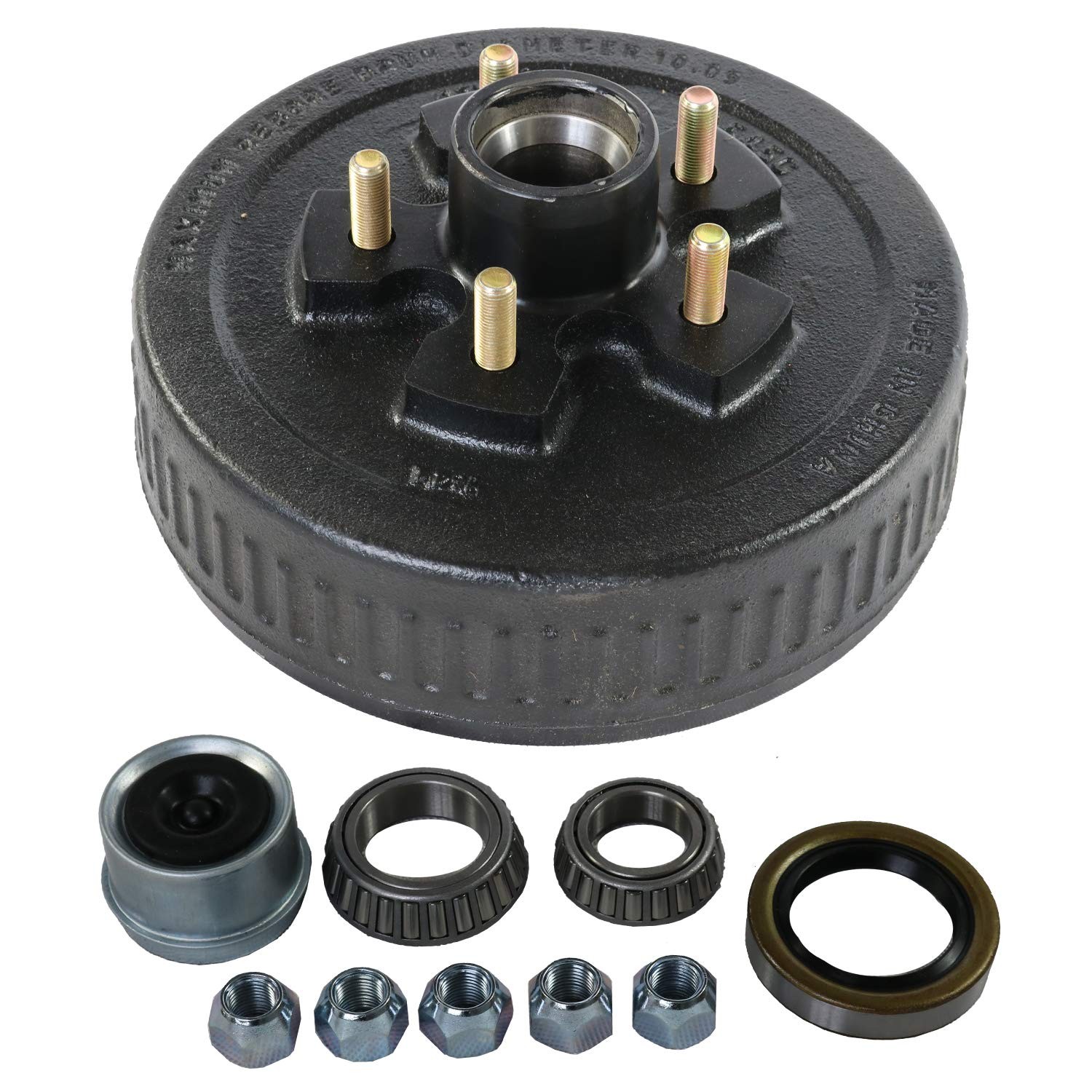 JDMSPEED New Trailer Brake Hub Drum 10" X 2-1/4" Kit 5 on 5 4.5