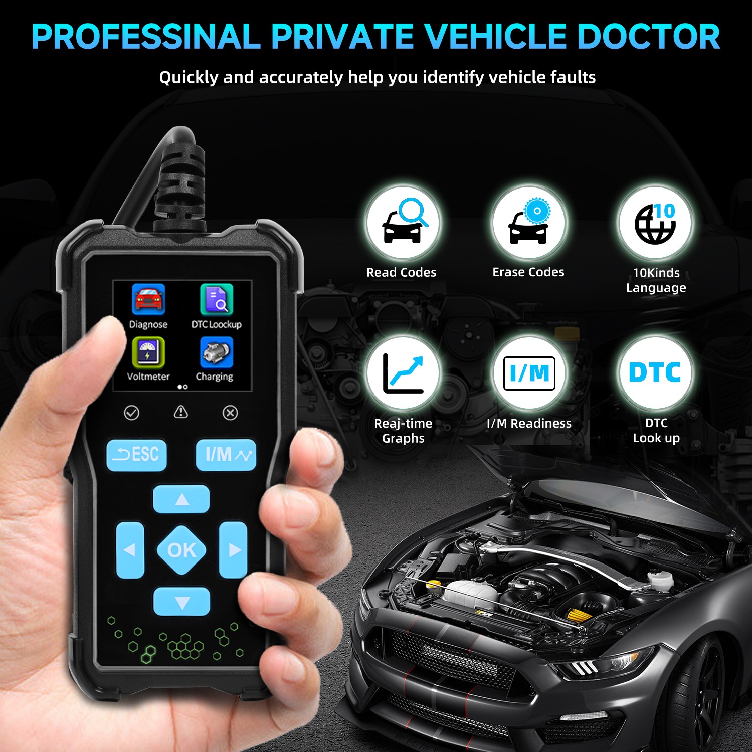 Universal AT100 Classic Enhanced OBD II Scanner Car Engine Fault Code Read NEW