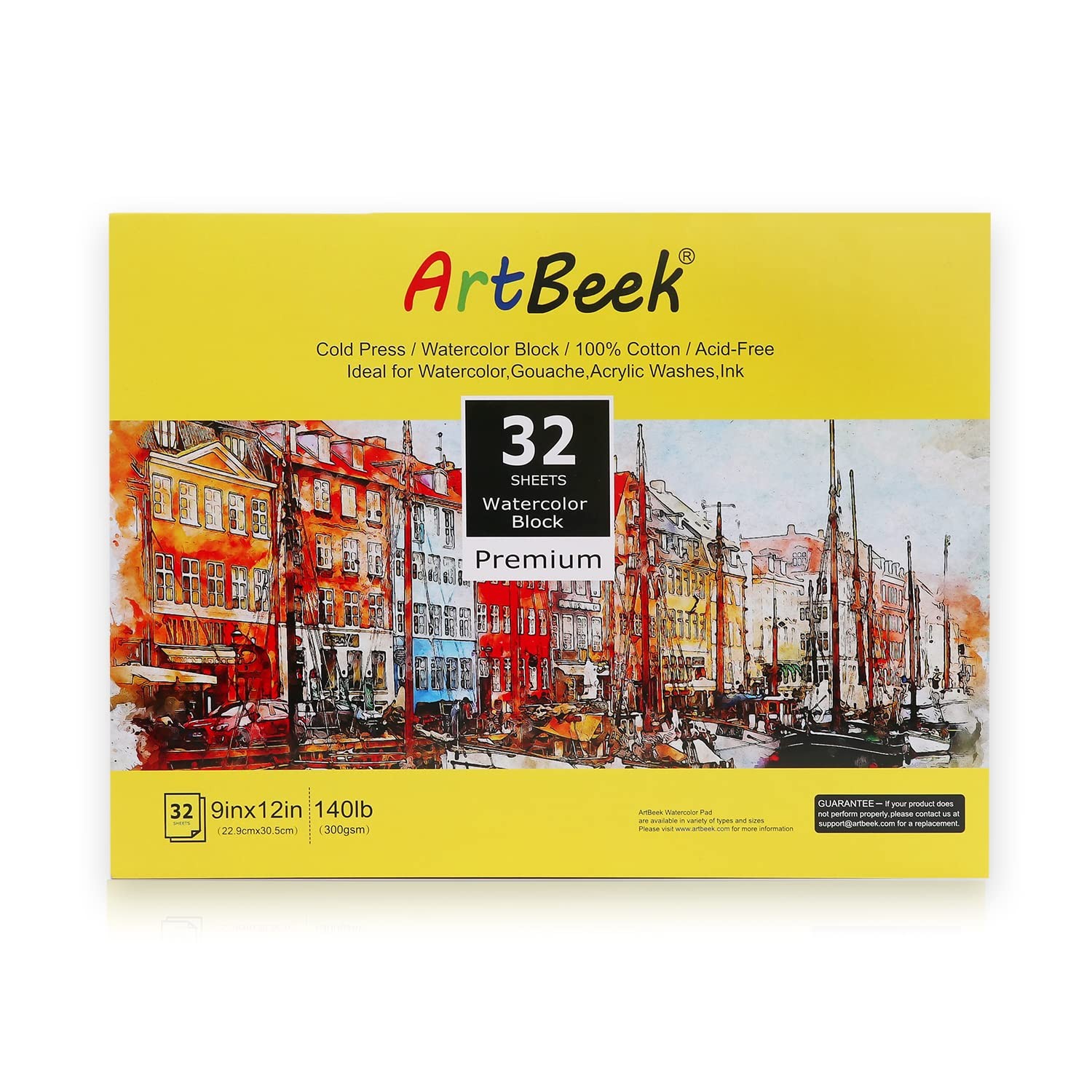 32 Sheets 9x12 Inch 100% Cotton 140lb/300GSM Cold Press Watercolor Block