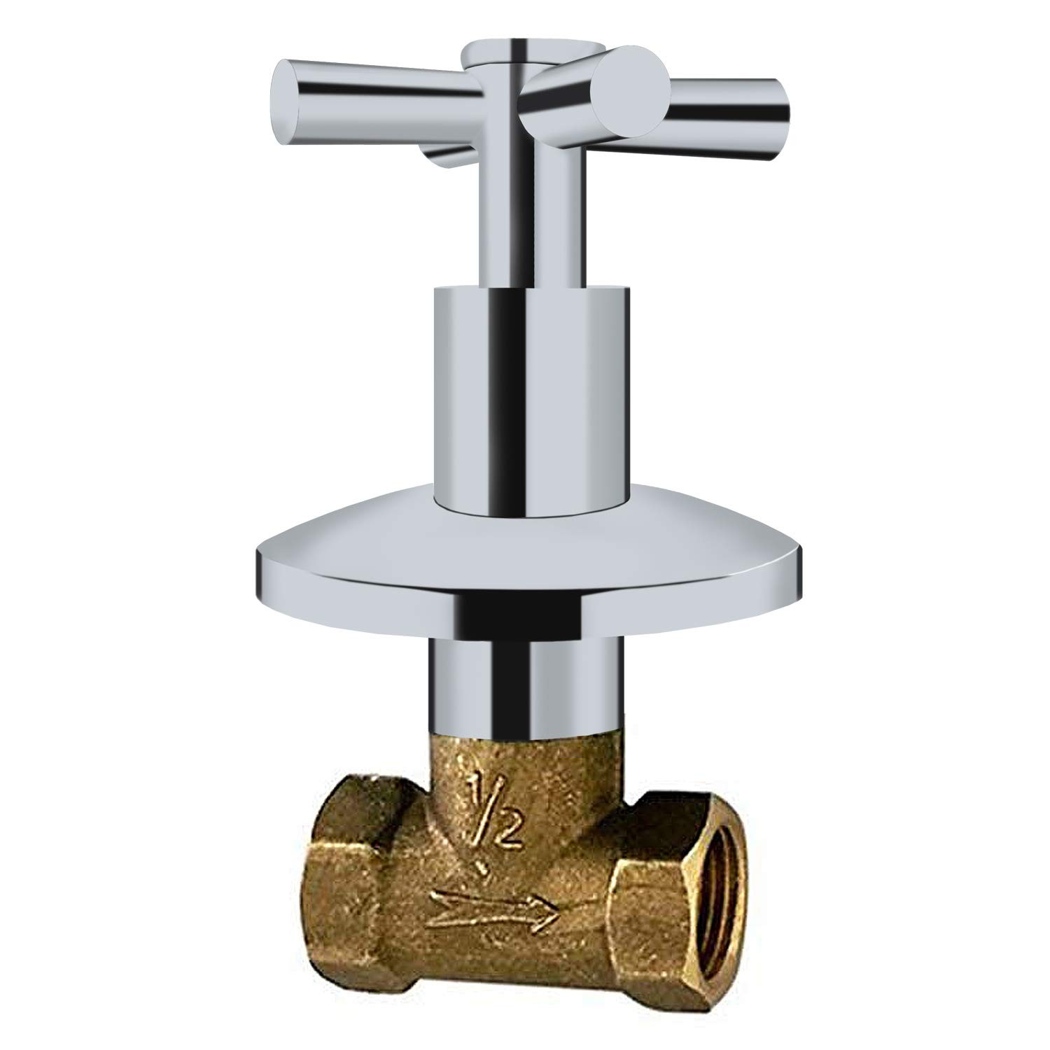 Concealed Brass 1/2-Inch IPS or G1/2 Water Shower Home Plumbing Shut Off Flow...
