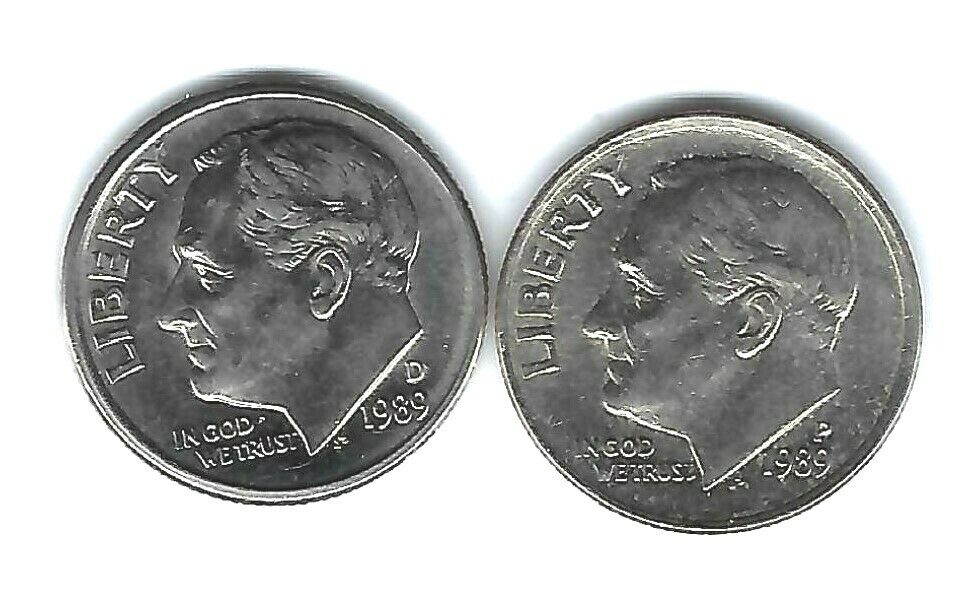 1989 Nice Circulated Denver and Philadelphia Roosevelt Dimes!