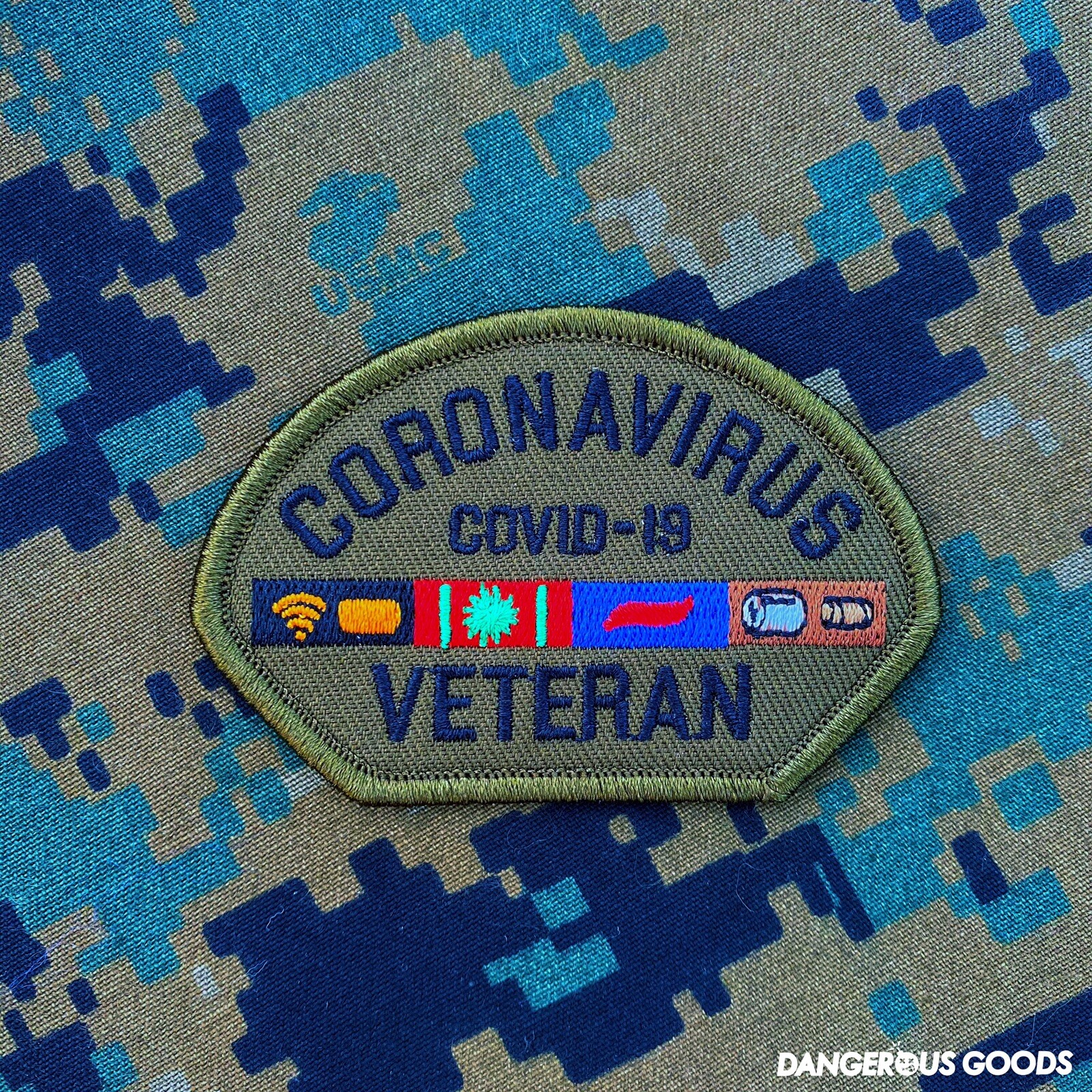 Dangerous Goods Coronavirus Veteran Military Morale Patch - OD green