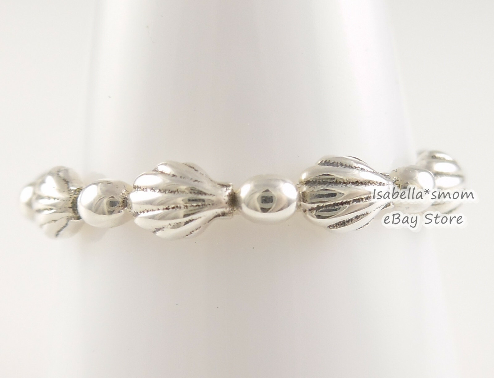 BEADED SEASHELL Authentic PANDORA Silver Stackable Ring 8.5~58 198943C00 w POUCH
