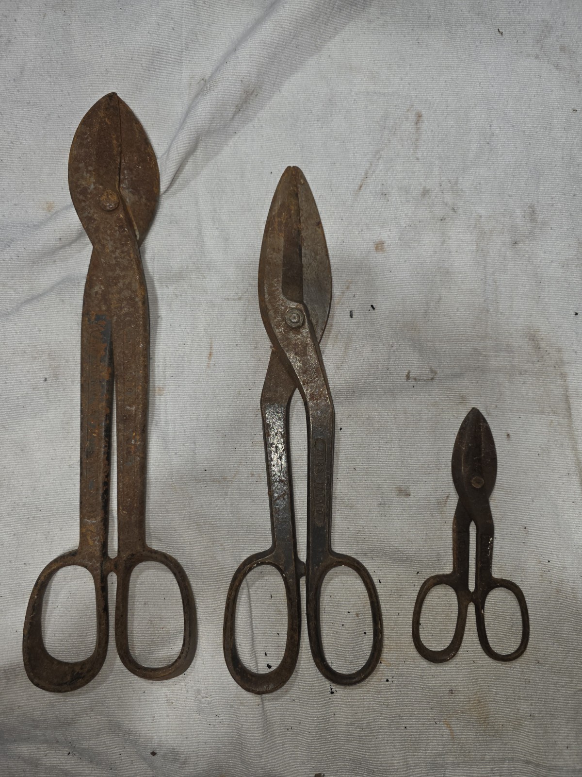 Vintage Tin Snips/metal Shears Lot Of 3, 16in. Crescent, 14in. Wiss, And 7in.