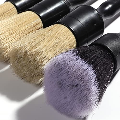 Car Detailing Brush Soft Boars Hair, 4PCS Auto Detail Dust Brushes, Perfect