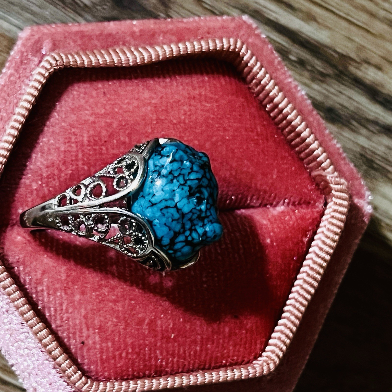 Hand-carved Turquoise Wolf Ring Statement Men’s Ring Amulet Size Fixable
