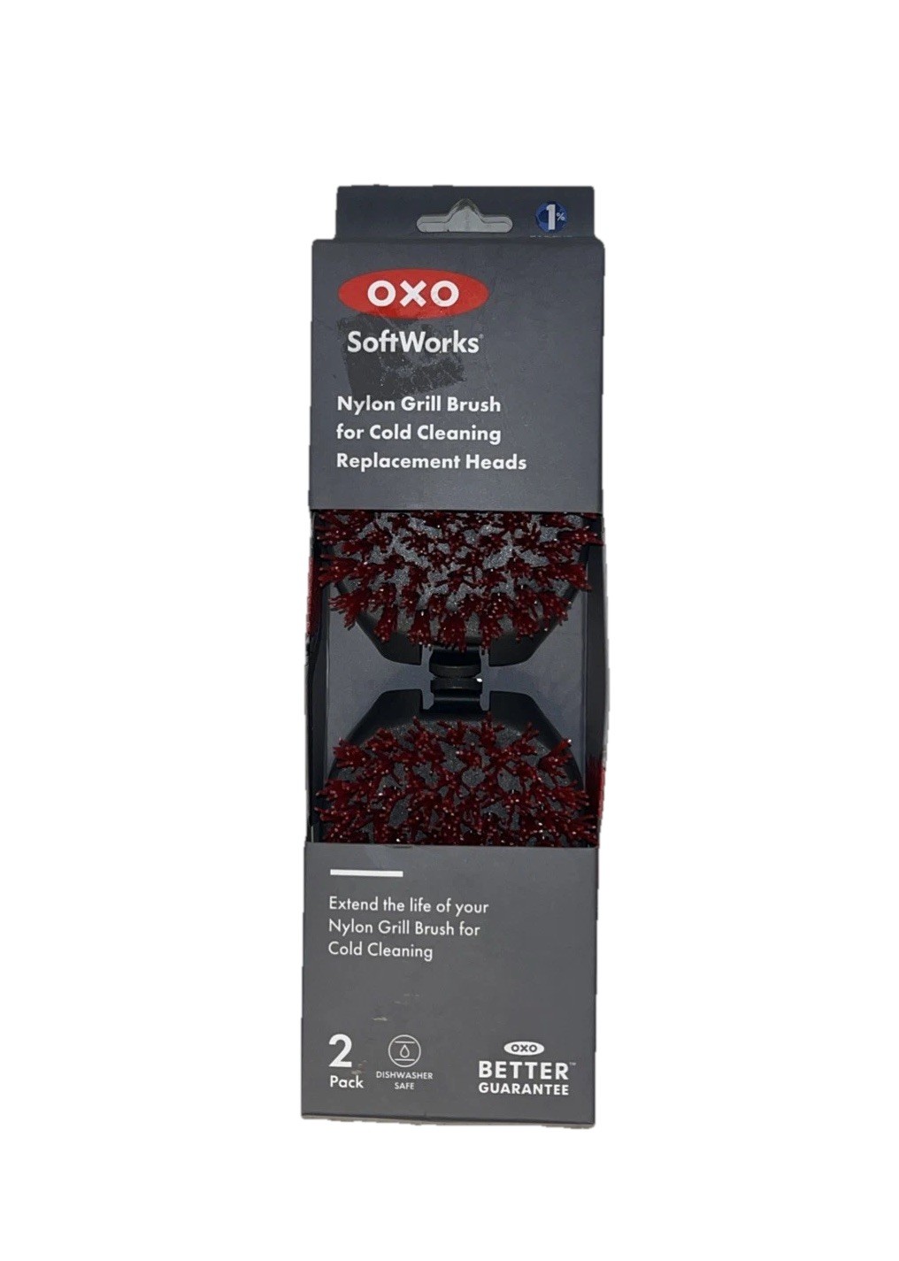 2 PACK OXO Softworks Nylon Grill Brush Cold Cleaning Replacement Heads, New