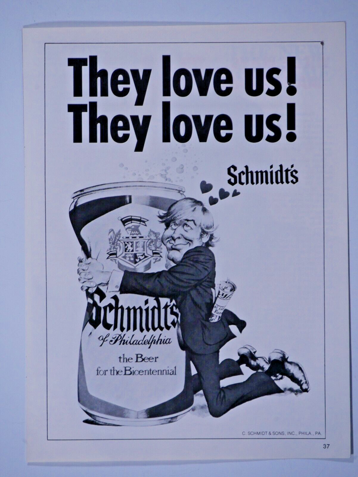 Schmidt's Beer They Love Us Vintage 1979 Original Print Ad 8.5 x 11"