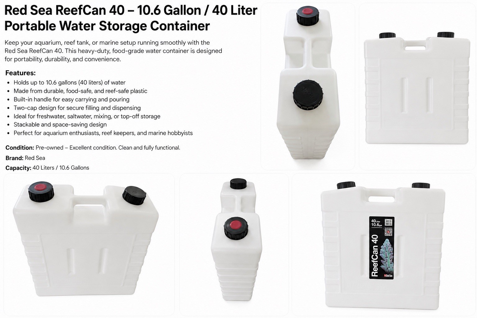Red Sea ReefCan 40 10.6 Gallon 40L Aquarium RO/DI Water Storage Container