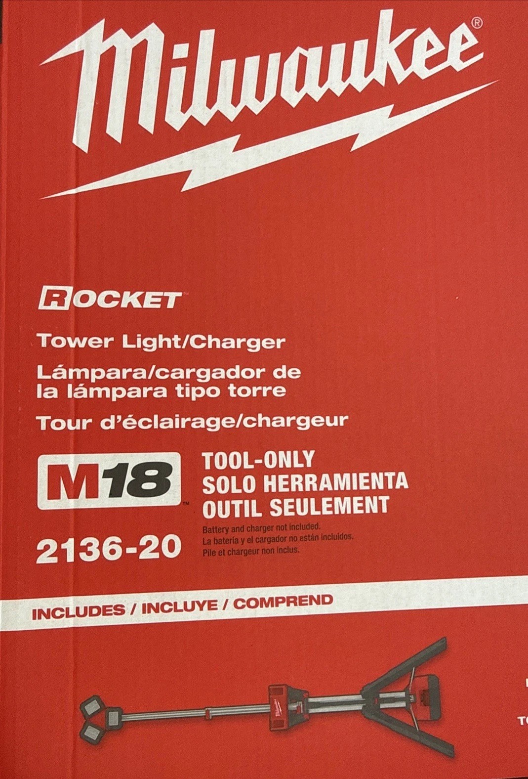 Milwaukee 2136-20 M18 Rocket Tower Light with Charger - Red