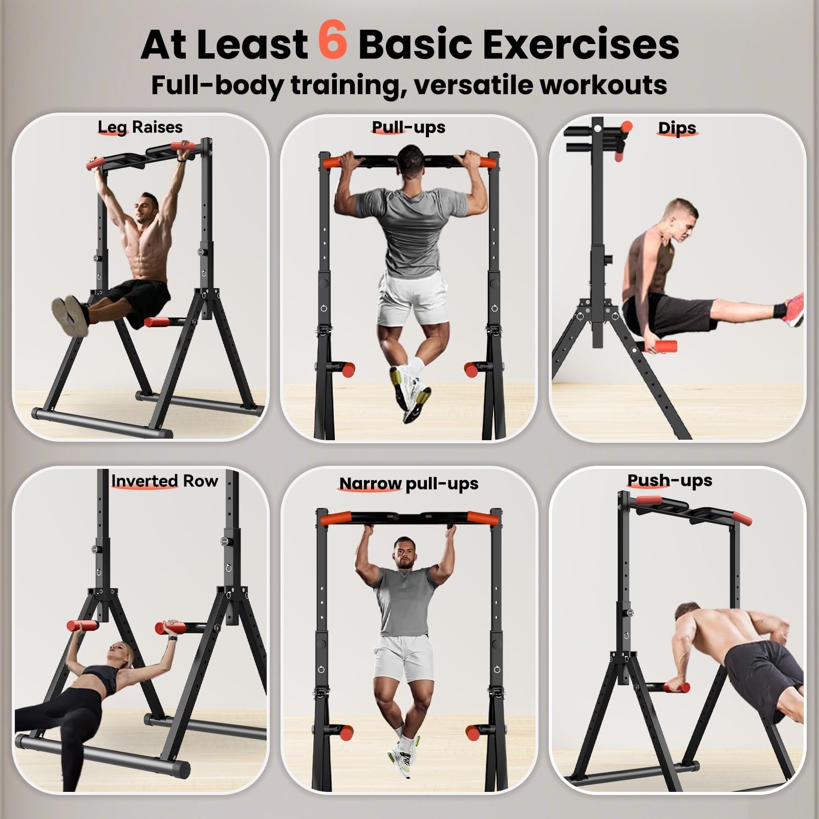 Power Tower Pull Up Dip Station Foldable, Pull Up Bar Station Adjustable, Mul...