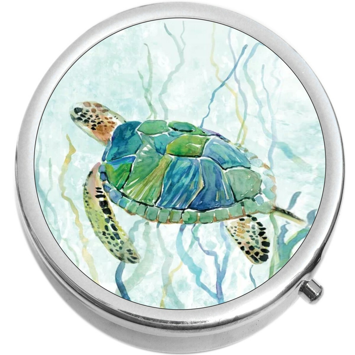Watercolor Sea Turtle  Medicine Vitamin Pill Box