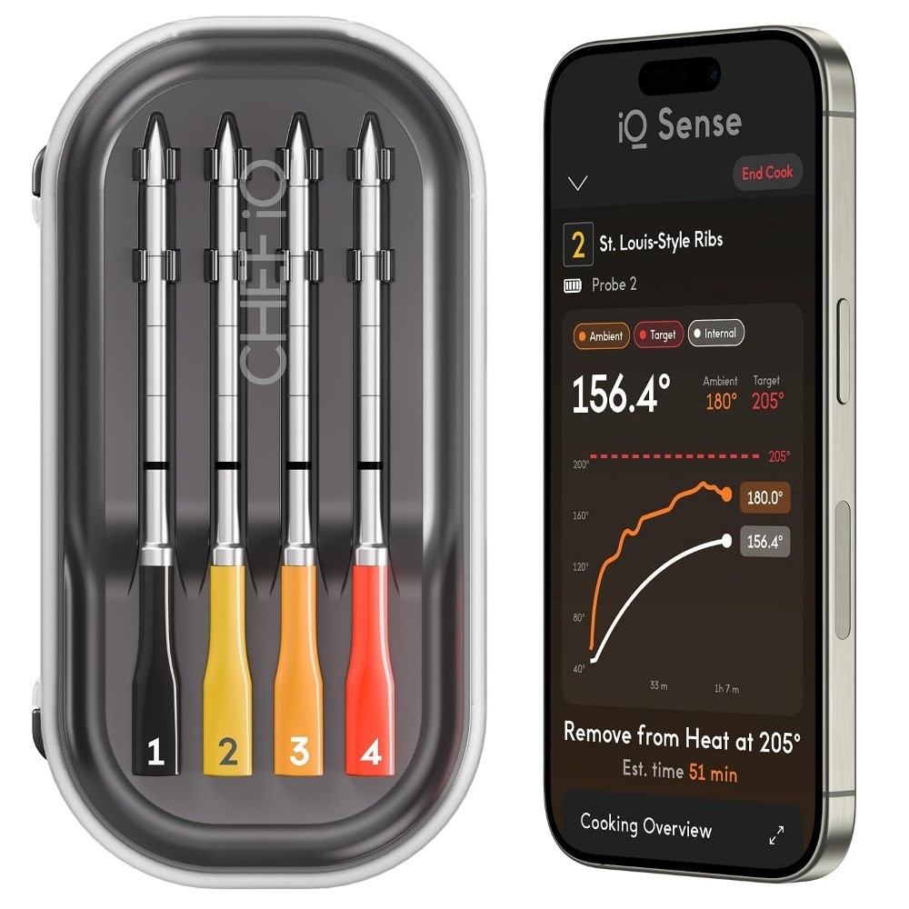 Smart Wireless Meat Thermometer with 4 Ultra-Thin Probes WiFi Unlimited Range
