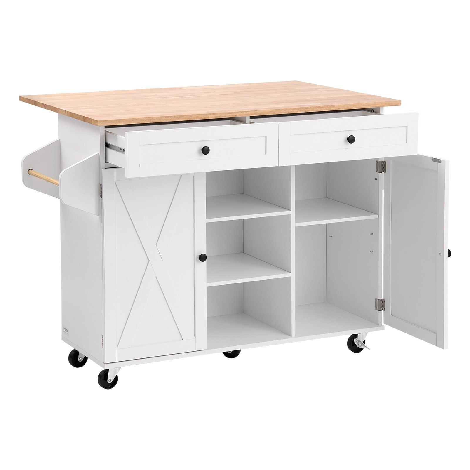 52in Rolling Kitchen Island Cart Storage Cabinet Table with Drawer & Drop Leaf