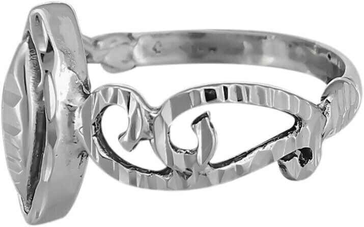 Sterling Silver Diamond Cut Scrollwork Marquise Ring