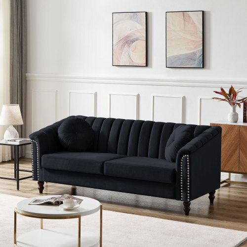 Upholstered 3 Seater Sofa Couch Oversized Loveseat w/ 2 Pillows for Living Room
