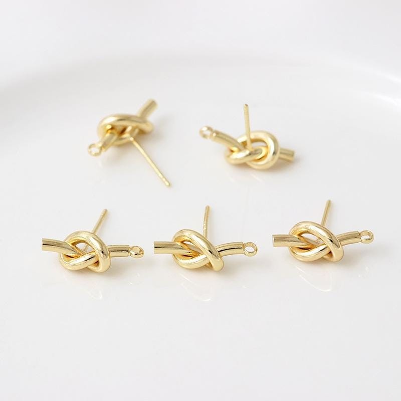 One Pair 18K Gold Plated Brass Stud Earrings Component Connector GJS532