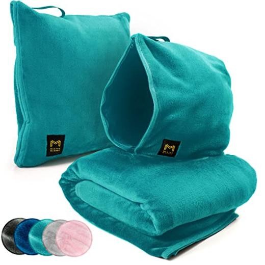Travel Blanket Airplane Compact with Hoodie – 2in1 Airplane Travel Accessories