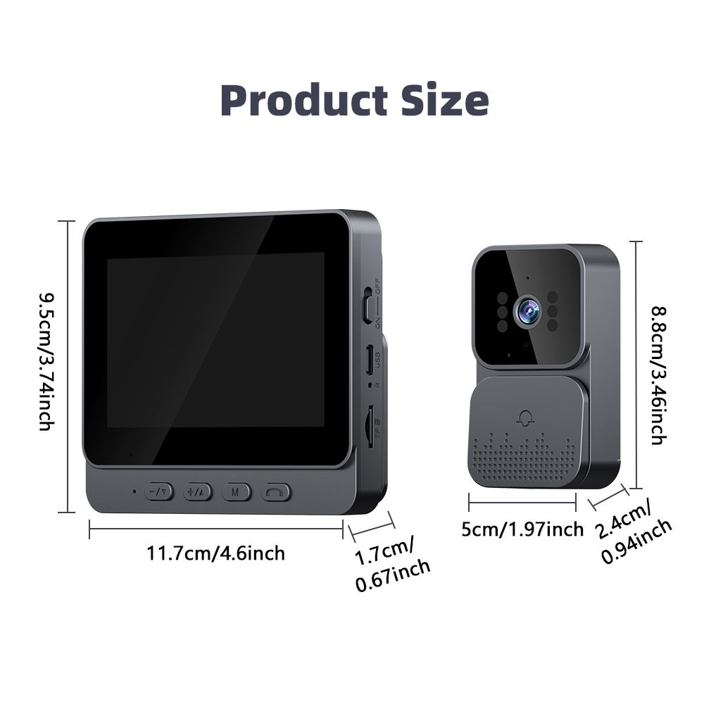 Wireless Video Doorbell Intercom System 1080P HD Camera w/ 4.3" IPS Screen