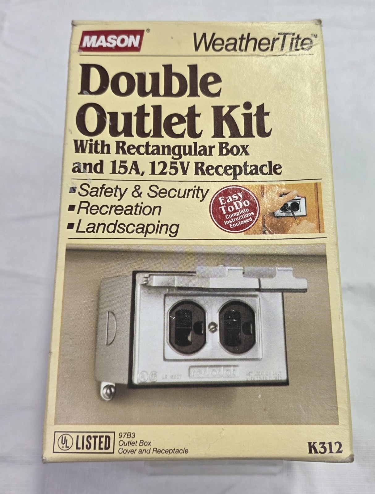 Vtg NOS Mason WeatherTite Double Outlet Kit Rectangular Box 15A 125V Receptacle