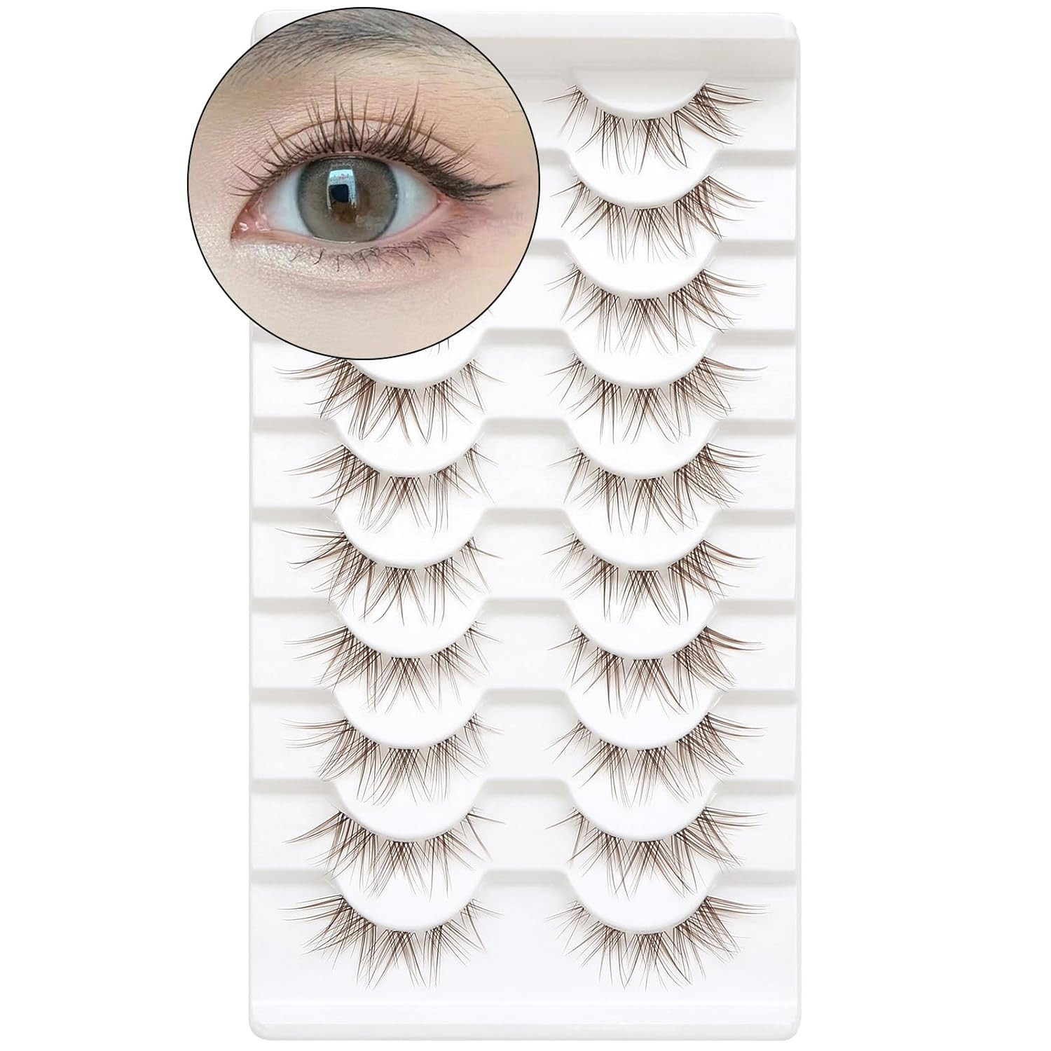 10 Pairs Brown Lashes Clear Band Brown Manga Lashes Japanese Anime Cosplay Eyela