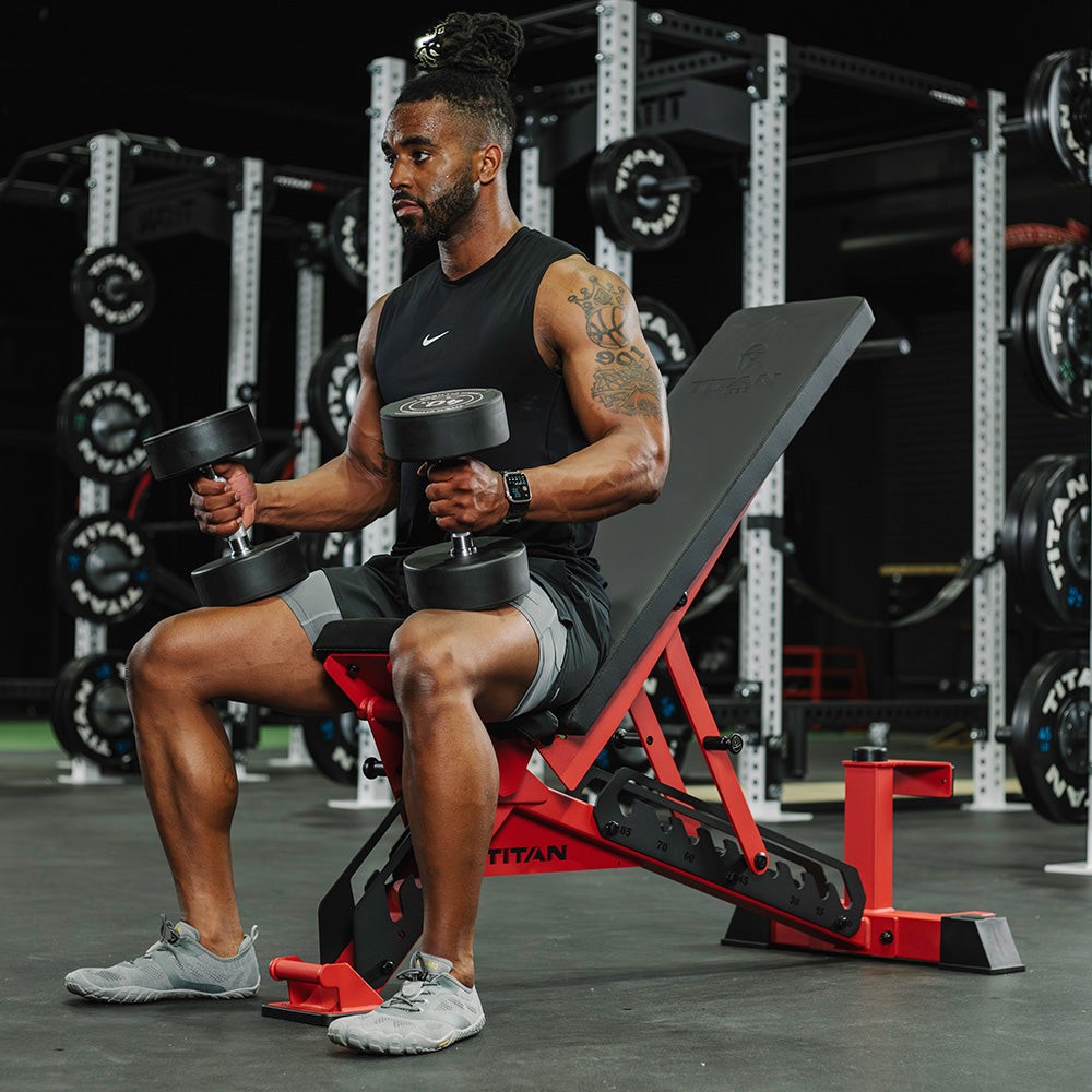 Titan Fitness TITAN Series Red Adjustable Bench, 600LB Incline/1000 LB Flat