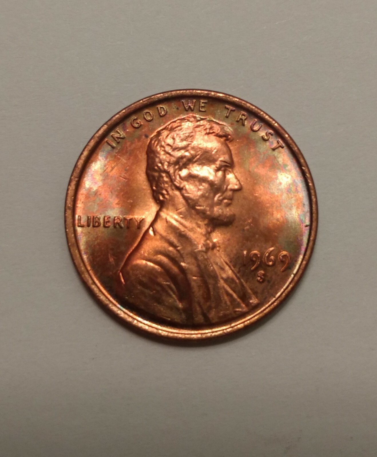 1969-S Lincoln Cent ~ Orange/Blue