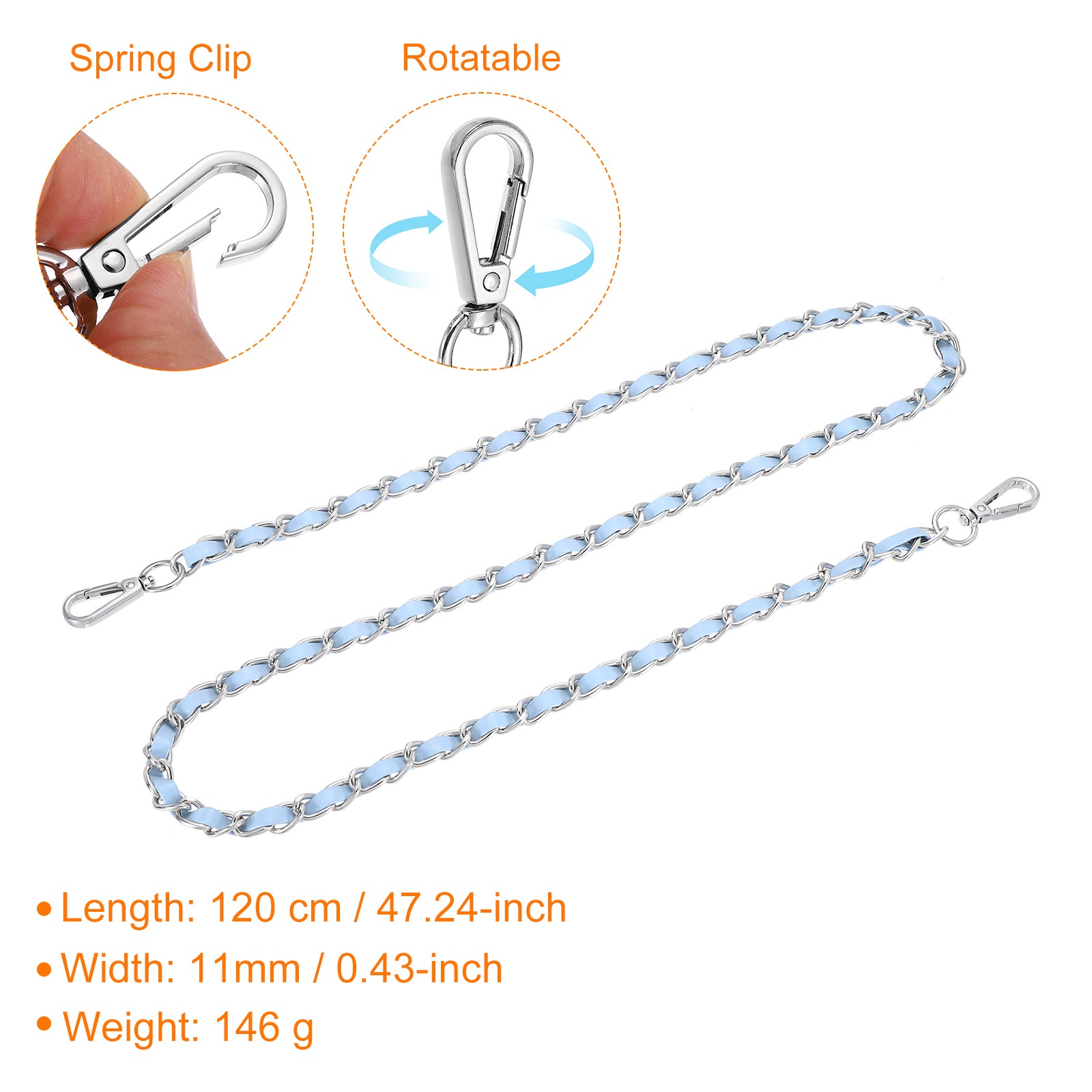 47" Purse Strap with Buckle for Shoulder and Cross Body(Sky Blue+Silver)