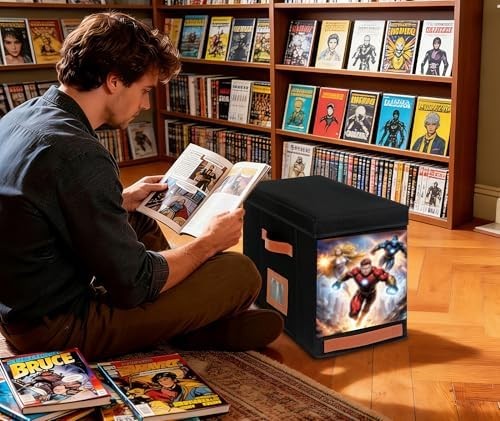 Comic Book Storage Box with Display Window, 3-Pack Collapsible Storage Case, Hol