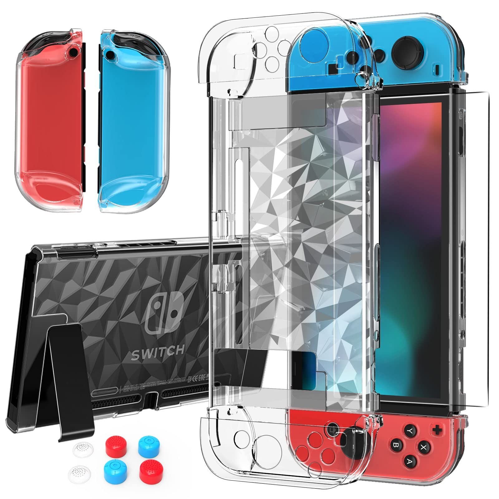 Case Compatible with Nintendo Switch with Screen Protector and6  thumb grip case