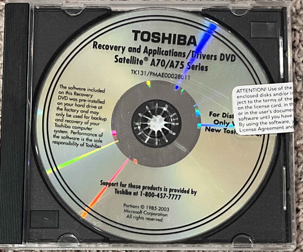Toshiba Recovery and Applications Drivers DVD Satellite A70/A75 Series & Manuals