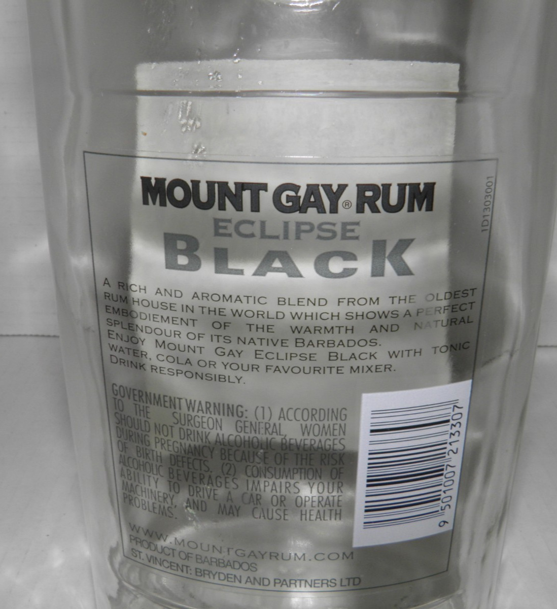 Mount Gay Rum Bottle Barbados Eclipse Black 100 Proof Empty