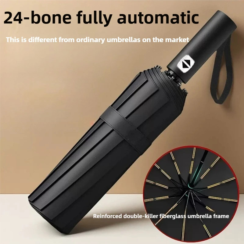 12 Bone Black Glue Fully Automatic Umbrella​ Thick Durable Keel Three Fold UV Re