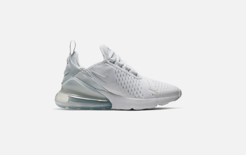 Nike Air Max 270 All White Metallic Silver 943345-103 GS Size 4Y-7Y BRAND NEW