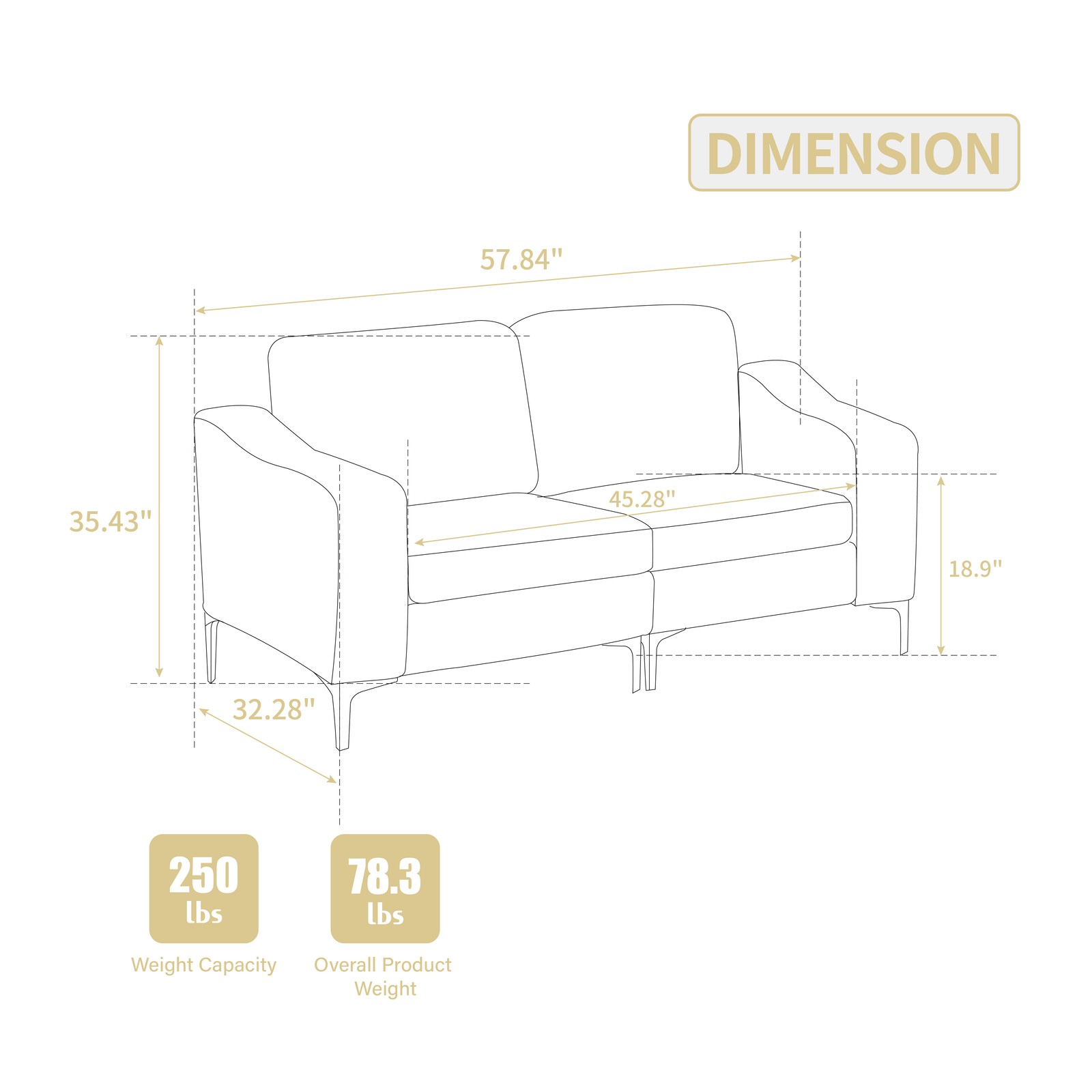 Modular Sectional Two-Seater Sofa , Corduroy Sectional Couch,Beige