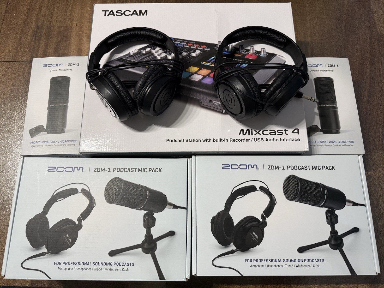 TASCAM MiXcast 4 Podcast Station w/ 4 Microphones and Headphones