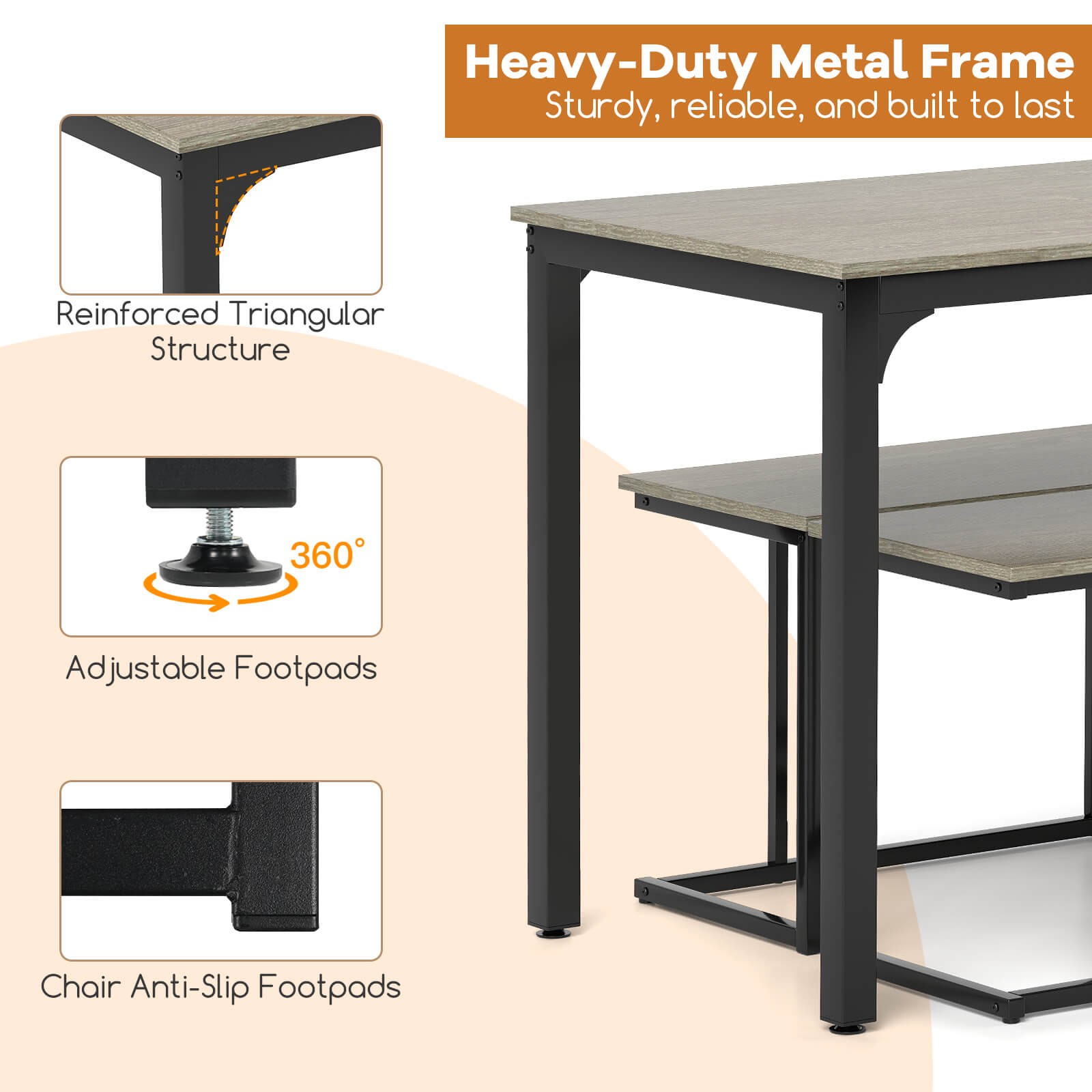 4-Piece Dining Table Set w/ Table & Bench & 2 Stools Office, Kitchen, Living