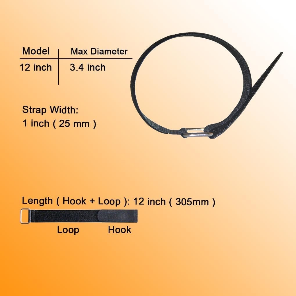 12 Inch Reusable Fastening Cable Straps - Hook and Loop Fixing Straps - 12 Pack