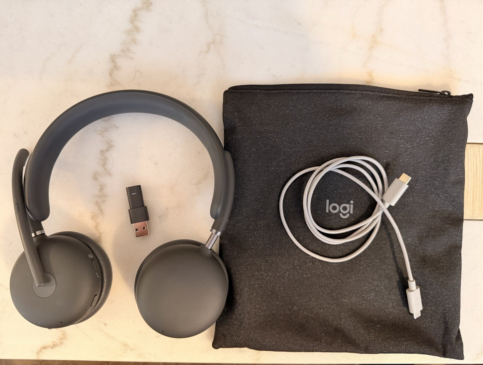 Logitech Zone Wireless 2 On-Ear Headset Boom Mic Gray USB Dongle