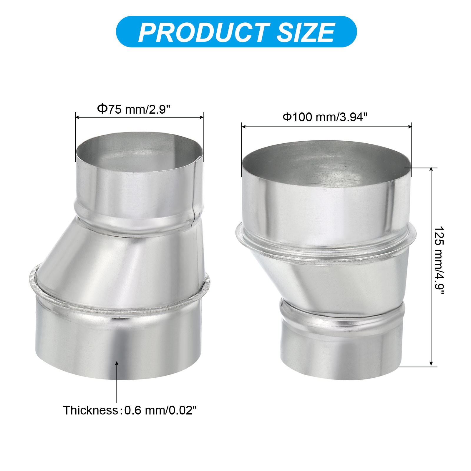 4" to 3" Eccentric Duct Reducer, 1Pcs Galvanized Iron Ducting Connector