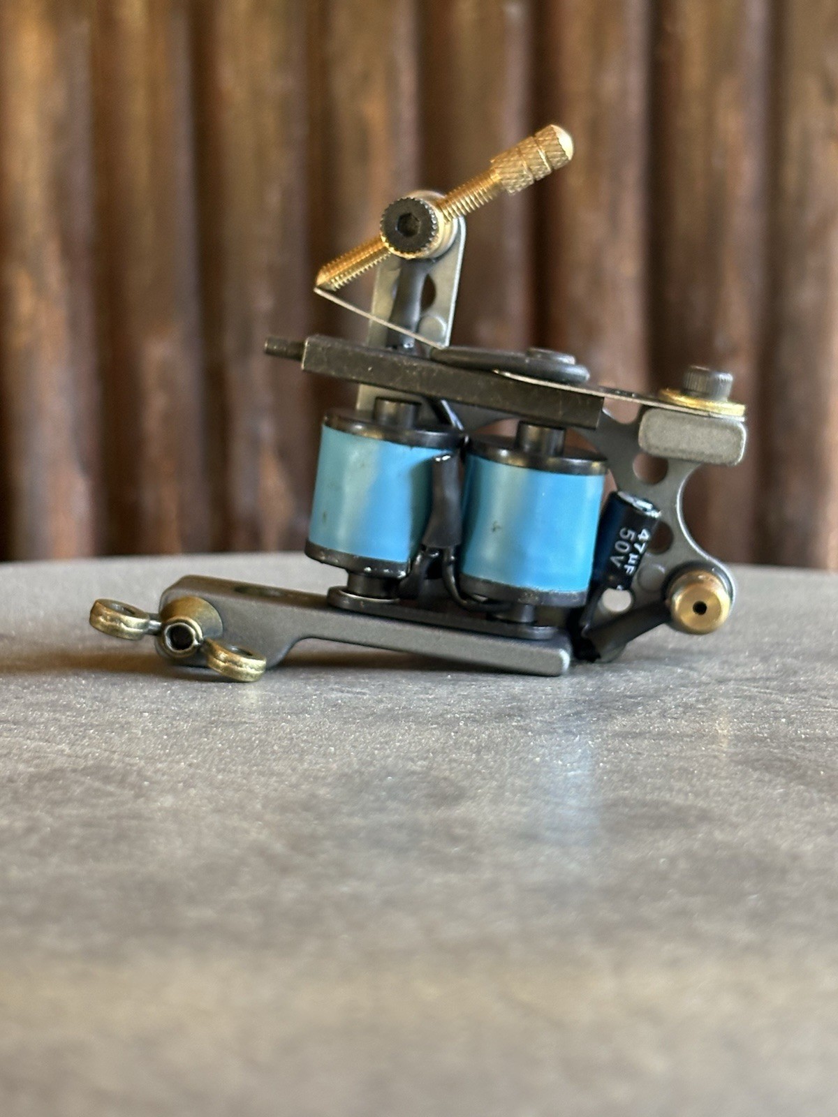 Custom Vintage Style Grey And Blue Tattoo Machine Dial