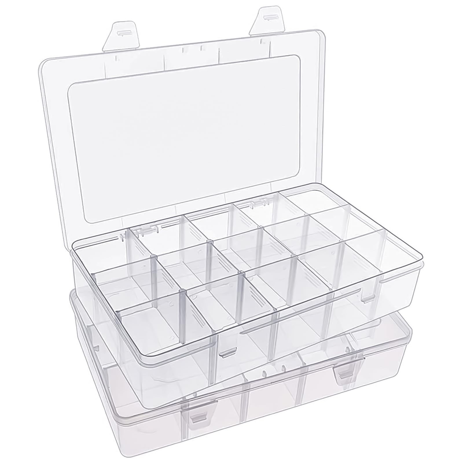 Bead Organizer Storage 2 Pack 15 Grid Clear Plastic Tackle Adjustable