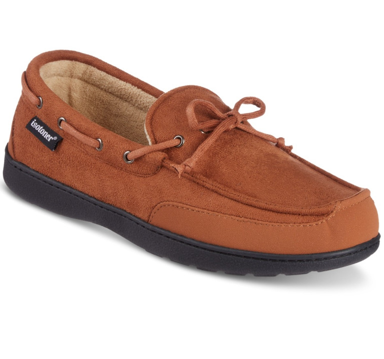Isotoner Men's Water Repellent Microsuede Carter Boater Moccasin Slipper Size XL
