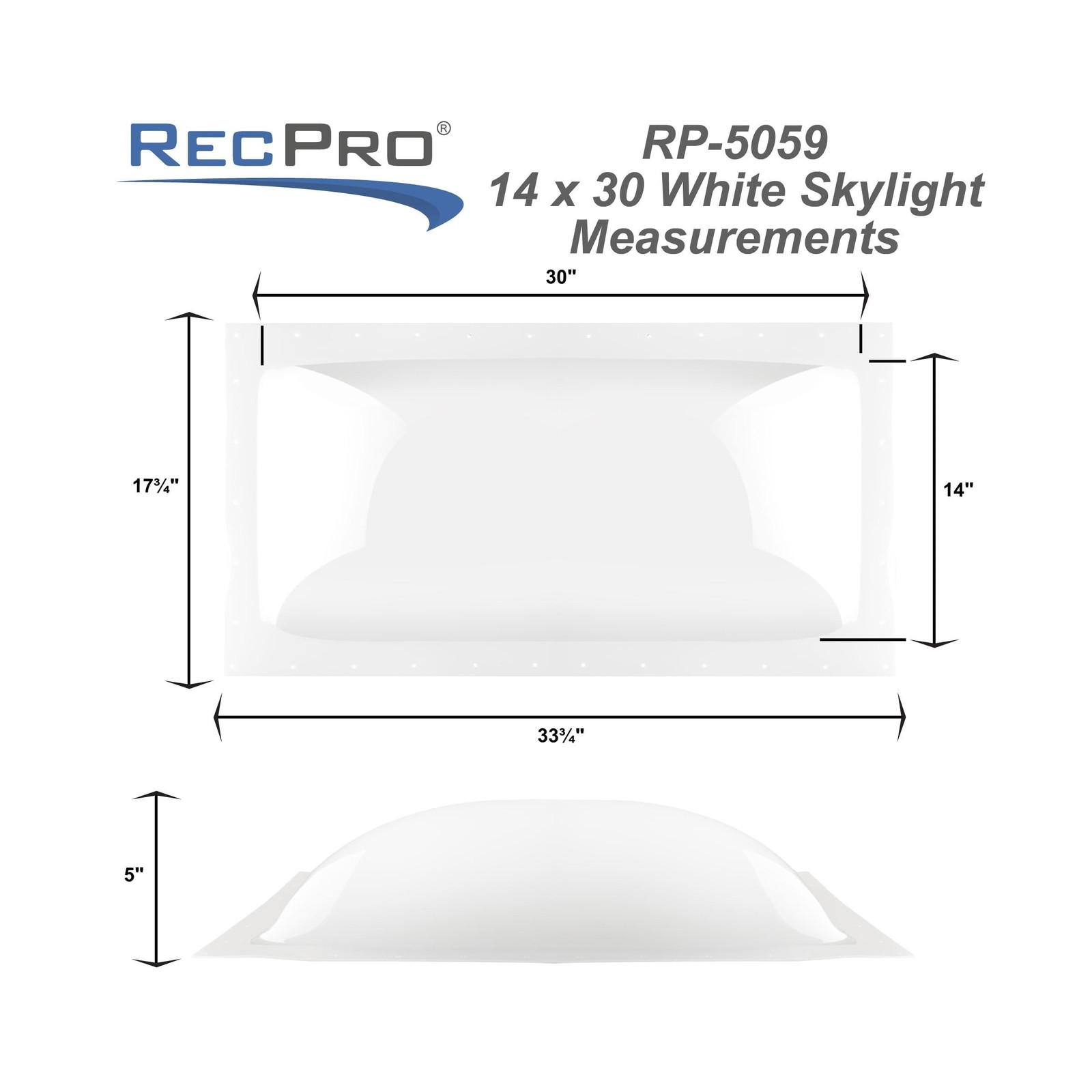 RecPro RV Skylight Cover Bubble | Impact-Resistant Rectangular Exterior Dome ...