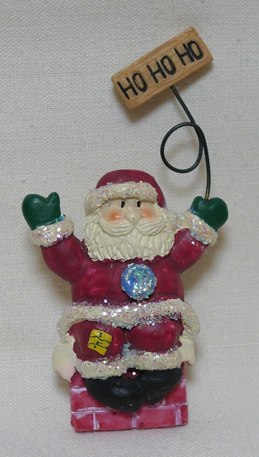 Santa On Chimney HO HO HO Sparkly Holiday Brooch