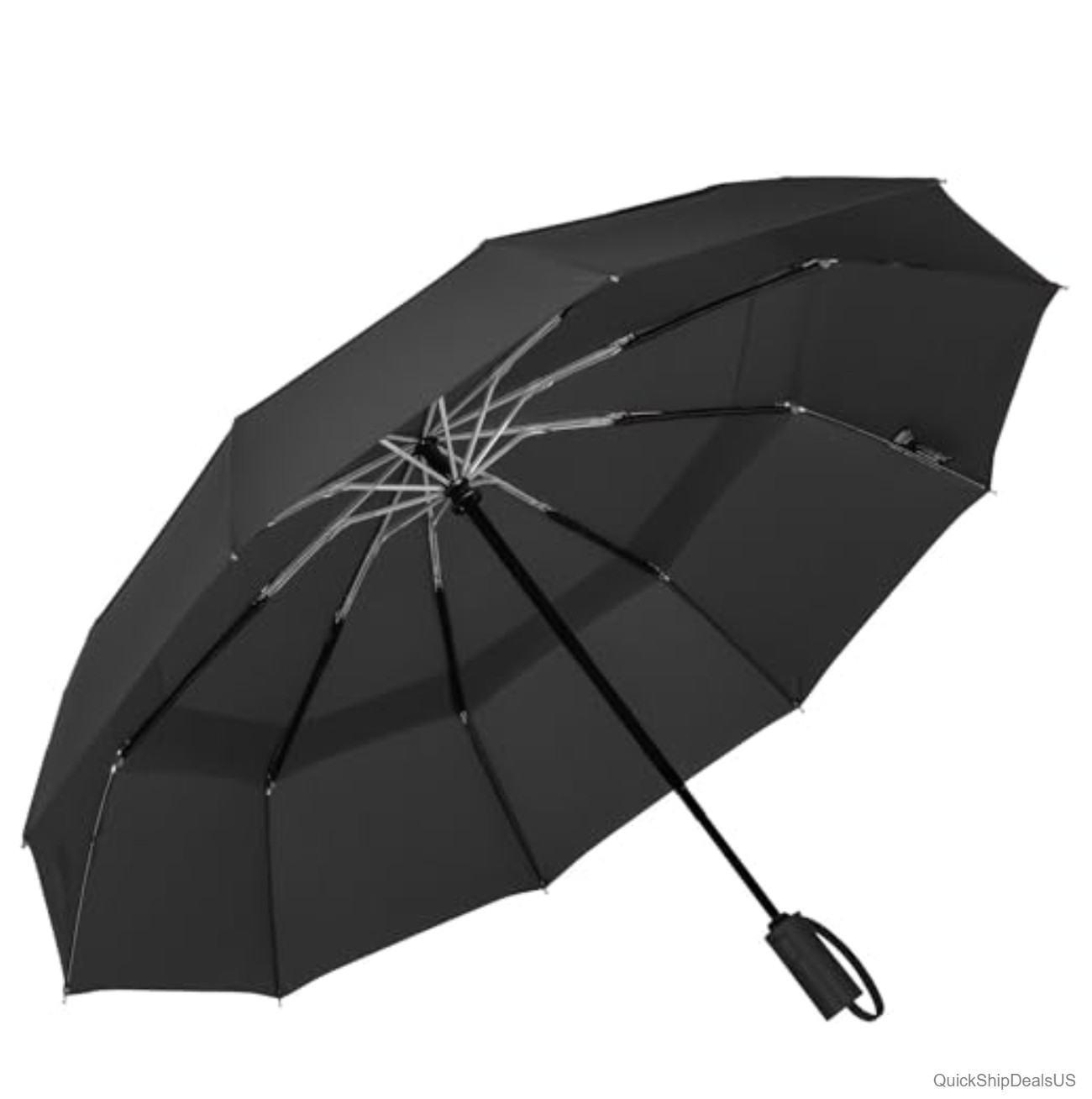 Compact Travel Umbrella Windproof Auto Open Close 10 Ribs Vented Double Canopy