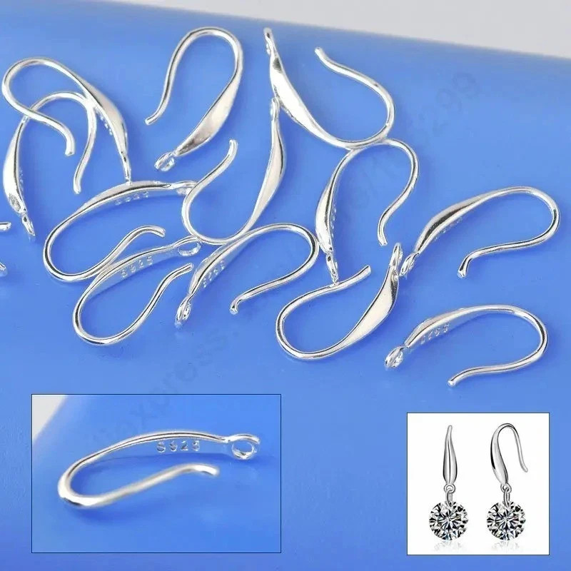 50pcs 925 Sterling Silver Earring Hooks 16mm DIY Jewelry Findings Supplies Lot
