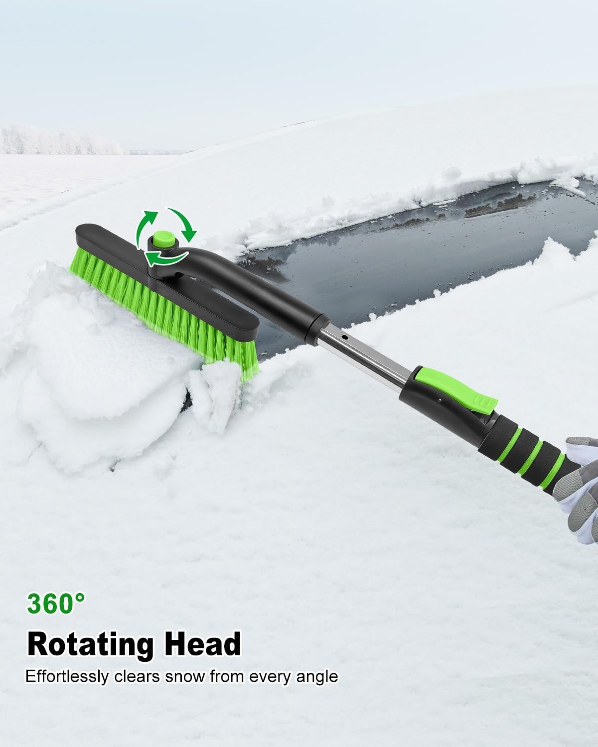 Extendable Snow Brush Ice Scraper Green 31.8" Extendable Foam Grip